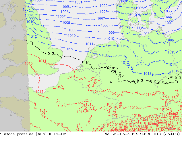 Bodendruck ICON-D2 Mi 05.06.2024 09 UTC