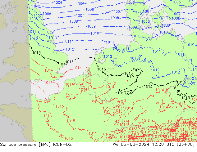 地面气压 ICON-D2 星期三 05.06.2024 12 UTC