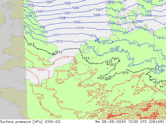 Surface pressure ICON-D2 We 05.06.2024 12 UTC