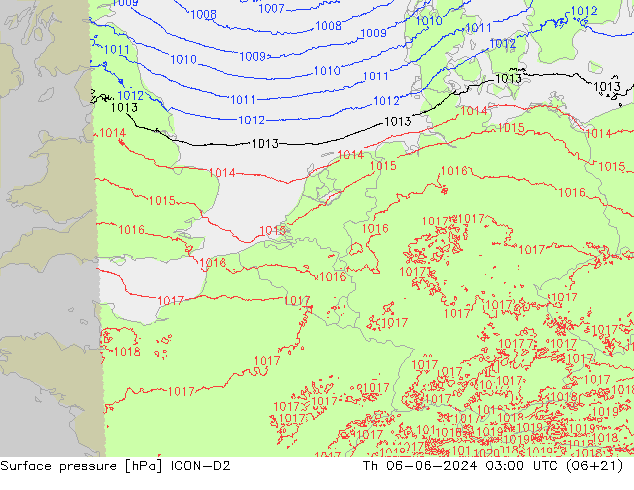 Luchtdruk (Grond) ICON-D2 do 06.06.2024 03 UTC