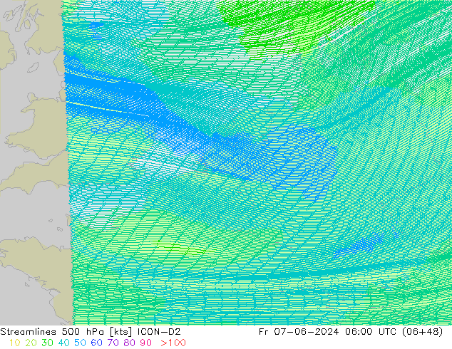 Streamlines 500 hPa ICON-D2 Fr 07.06.2024 06 UTC