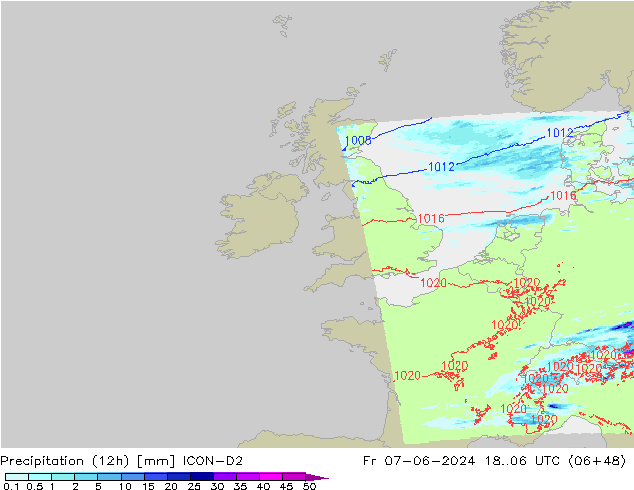 Totale neerslag (12h) ICON-D2 vr 07.06.2024 06 UTC