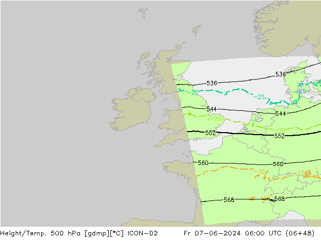 Height/Temp. 500 hPa ICON-D2 Fr 07.06.2024 06 UTC