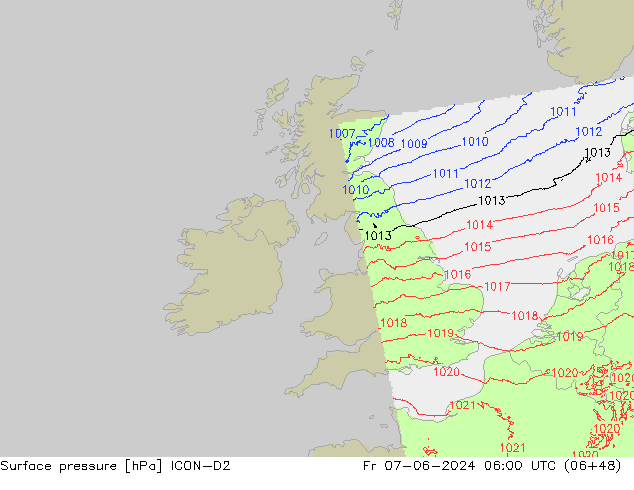 Surface pressure ICON-D2 Fr 07.06.2024 06 UTC