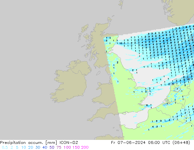 Précipitation accum. ICON-D2 ven 07.06.2024 06 UTC