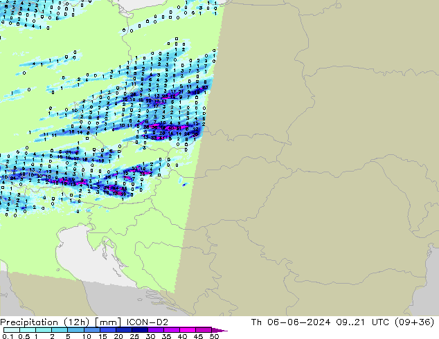 Precipitación (12h) ICON-D2 jue 06.06.2024 21 UTC