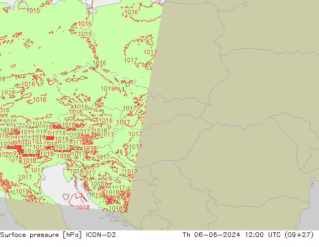 Atmosférický tlak ICON-D2 Čt 06.06.2024 12 UTC