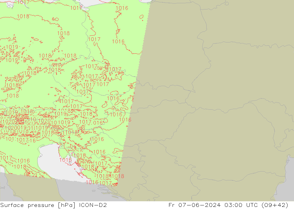 Surface pressure ICON-D2 Fr 07.06.2024 03 UTC