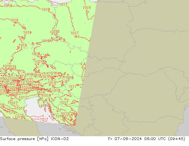 pressão do solo ICON-D2 Sex 07.06.2024 06 UTC