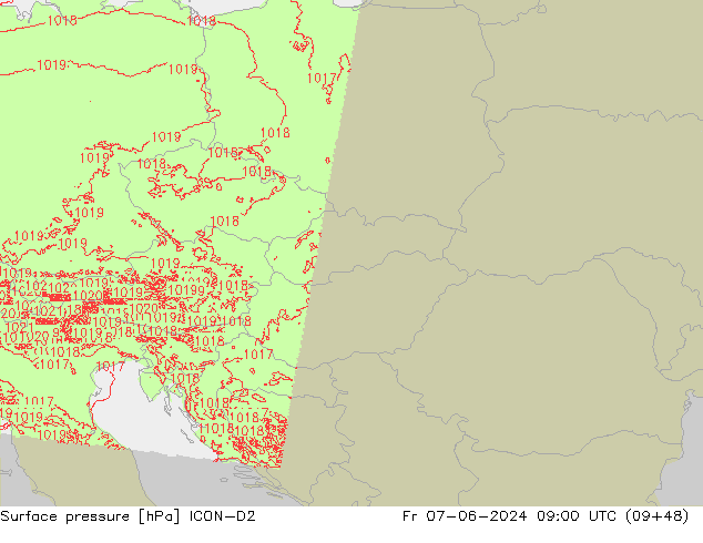 Surface pressure ICON-D2 Fr 07.06.2024 09 UTC