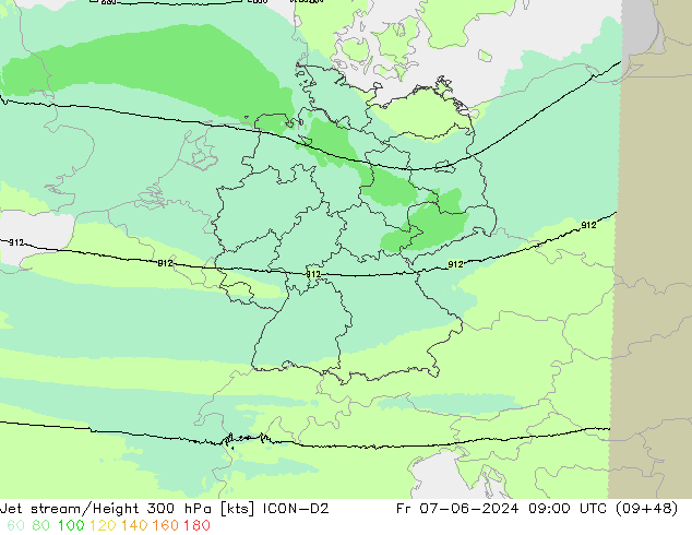 Jet stream/Height 300 hPa ICON-D2 Fr 07.06.2024 09 UTC