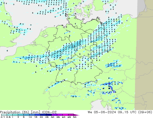 Precipitazione (6h) ICON-D2 mer 05.06.2024 15 UTC