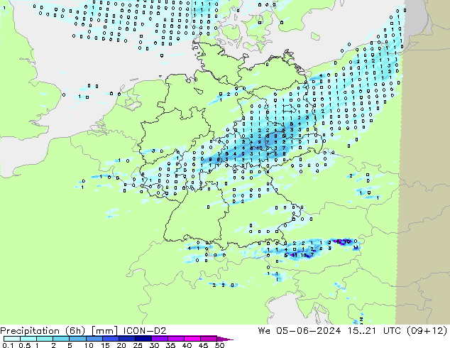 Precipitation (6h) ICON-D2 We 05.06.2024 21 UTC