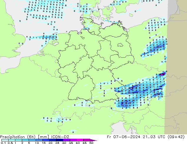 Precipitación (6h) ICON-D2 vie 07.06.2024 03 UTC