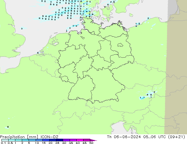 Precipitation ICON-D2 Th 06.06.2024 06 UTC