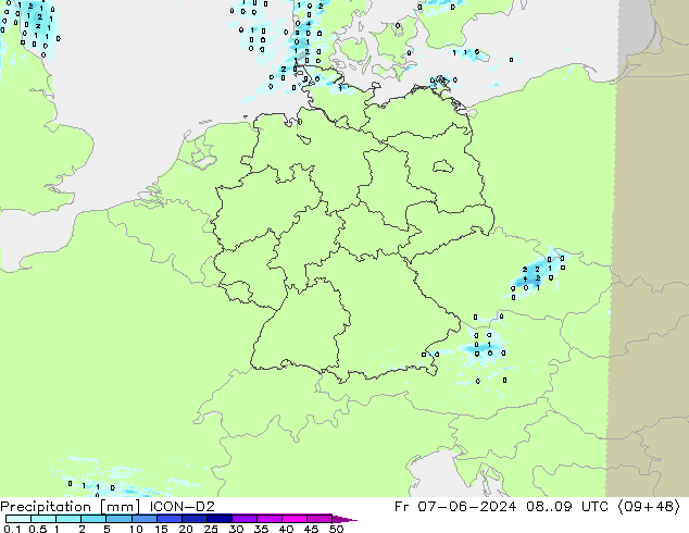 Precipitation ICON-D2 Fr 07.06.2024 09 UTC