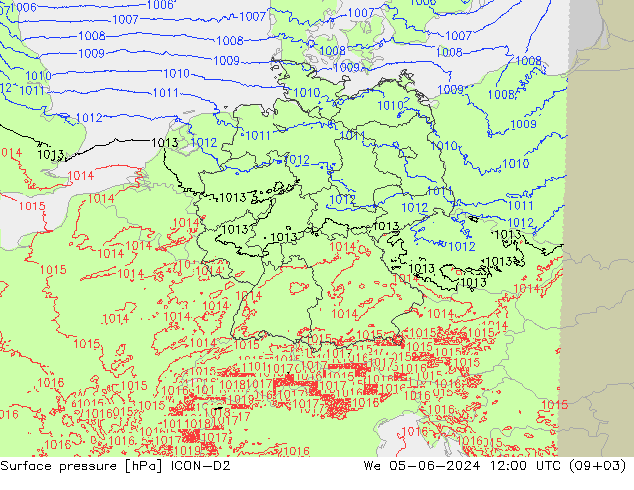 Surface pressure ICON-D2 We 05.06.2024 12 UTC