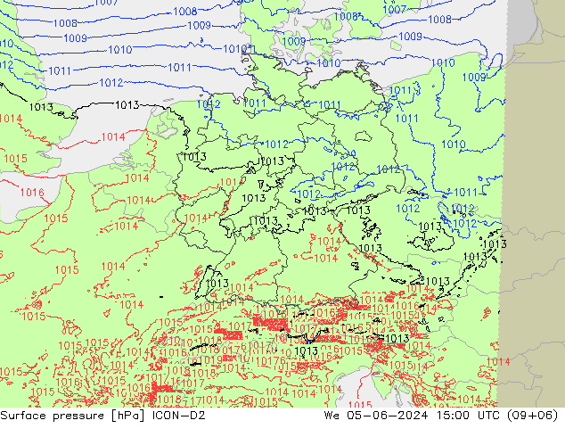 Luchtdruk (Grond) ICON-D2 wo 05.06.2024 15 UTC