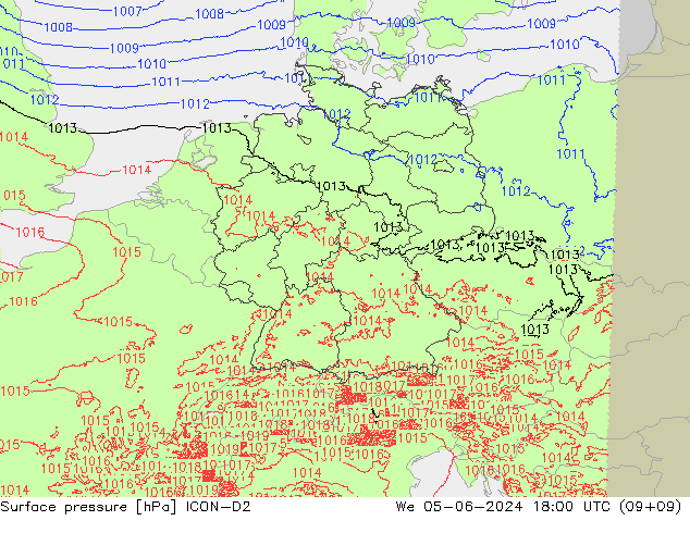 Pressione al suolo ICON-D2 mer 05.06.2024 18 UTC