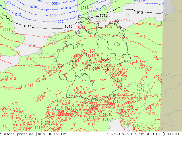 ciśnienie ICON-D2 czw. 06.06.2024 05 UTC