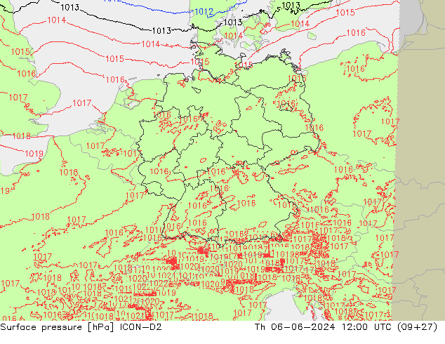 pressão do solo ICON-D2 Qui 06.06.2024 12 UTC