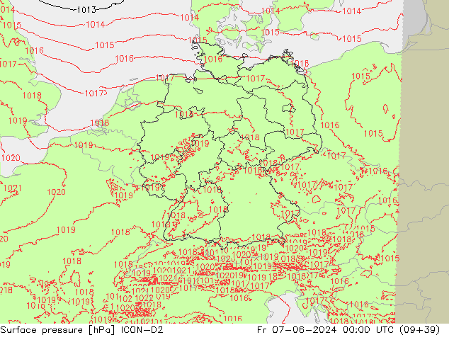 pressão do solo ICON-D2 Sex 07.06.2024 00 UTC