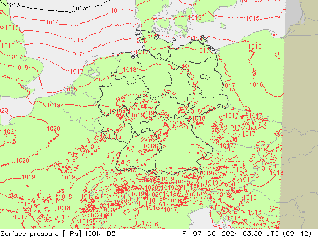 Surface pressure ICON-D2 Fr 07.06.2024 03 UTC