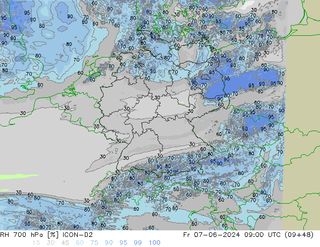 RH 700 hPa ICON-D2 pt. 07.06.2024 09 UTC