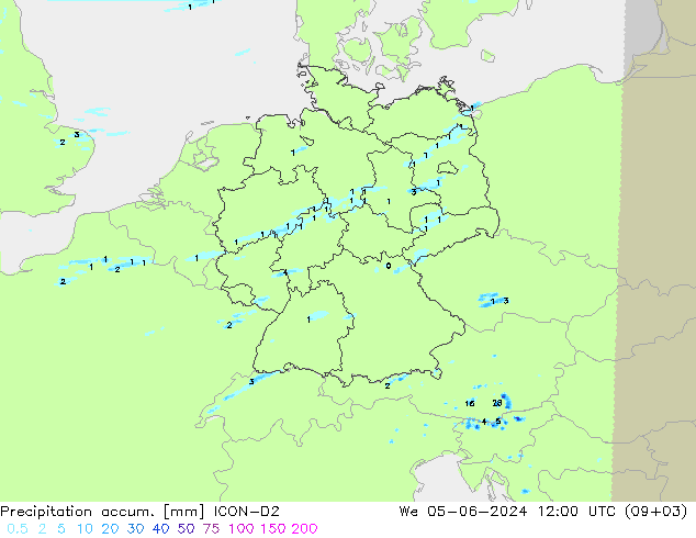 Precipitación acum. ICON-D2 mié 05.06.2024 12 UTC