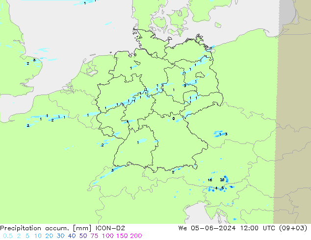 Precipitation accum. ICON-D2 We 05.06.2024 12 UTC