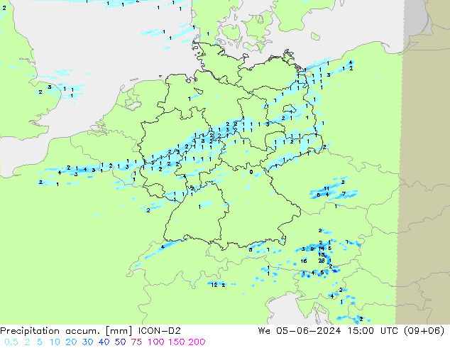 Totale neerslag ICON-D2 wo 05.06.2024 15 UTC