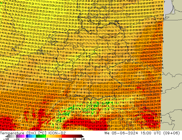 Temperatura (2m) ICON-D2 Qua 05.06.2024 15 UTC