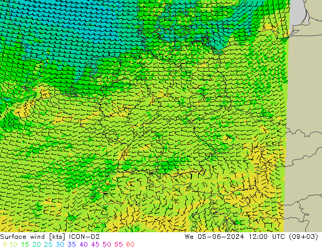 Surface wind ICON-D2 St 05.06.2024 12 UTC