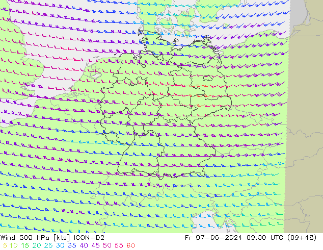 Wind 500 hPa ICON-D2 Pá 07.06.2024 09 UTC