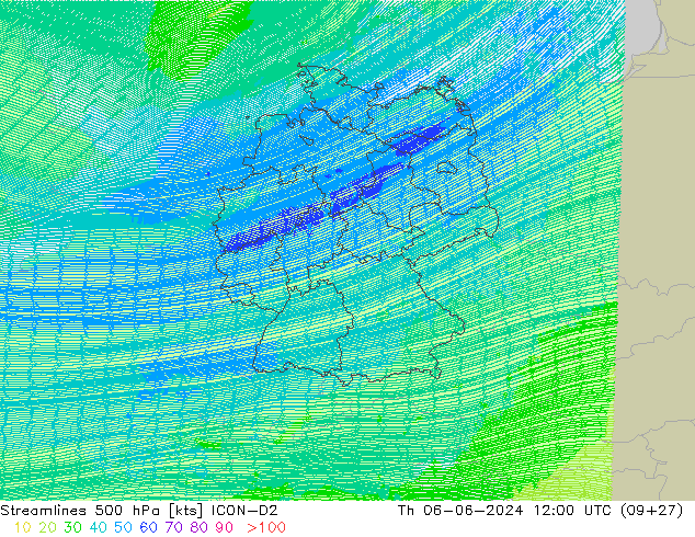 ветер 500 гПа ICON-D2 чт 06.06.2024 12 UTC