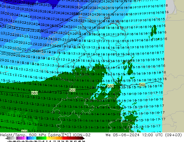 Height/Temp. 500 hPa ICON-D2 We 05.06.2024 12 UTC