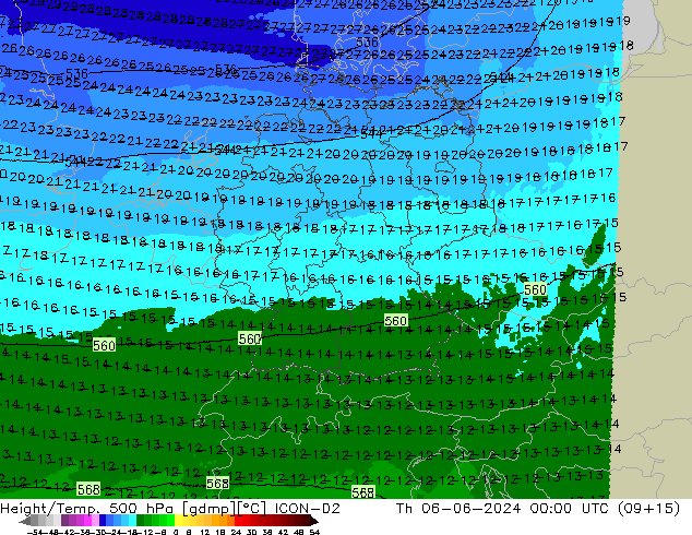 Height/Temp. 500 hPa ICON-D2 Qui 06.06.2024 00 UTC