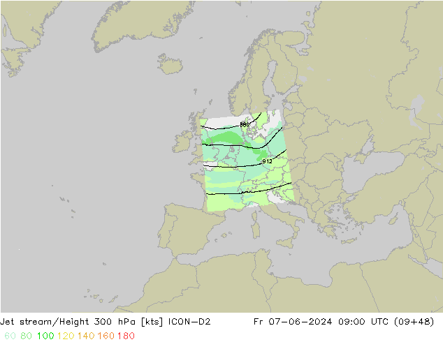 Corrente a getto ICON-D2 ven 07.06.2024 09 UTC