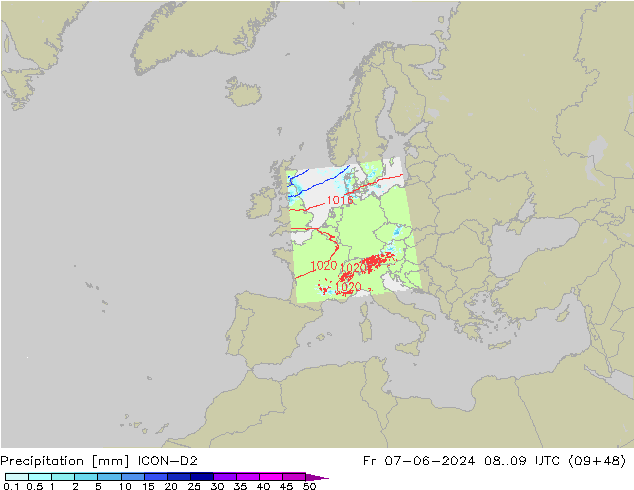 Neerslag ICON-D2 vr 07.06.2024 09 UTC