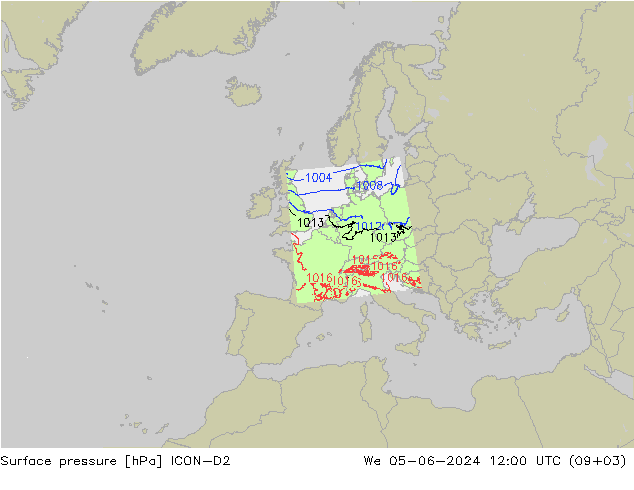 Pressione al suolo ICON-D2 mer 05.06.2024 12 UTC