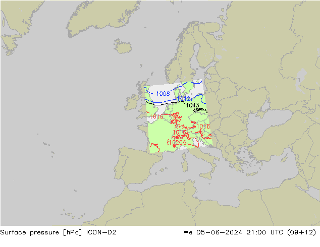 Luchtdruk (Grond) ICON-D2 wo 05.06.2024 21 UTC