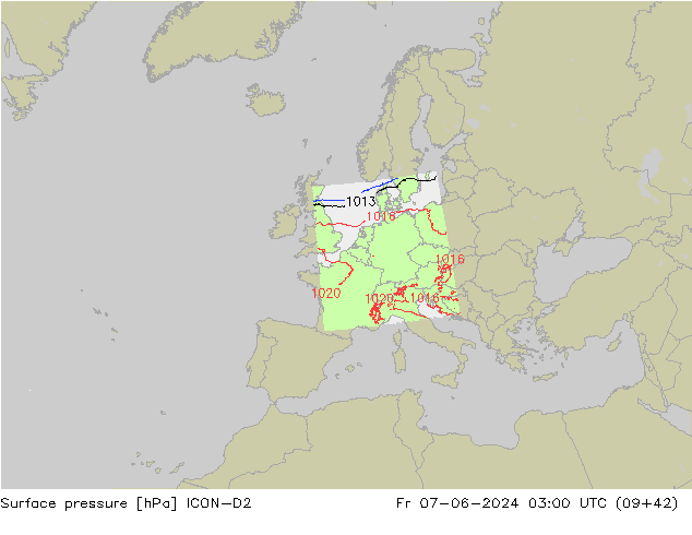 приземное давление ICON-D2 пт 07.06.2024 03 UTC