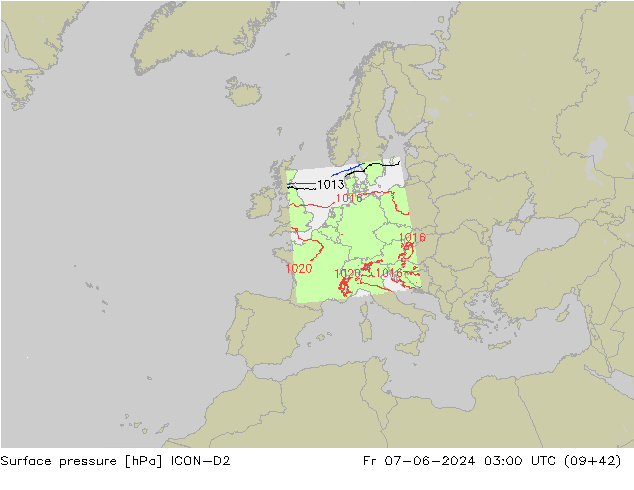 Surface pressure ICON-D2 Fr 07.06.2024 03 UTC