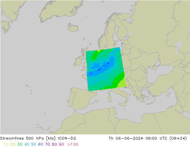 Stromlinien 500 hPa ICON-D2 Do 06.06.2024 09 UTC