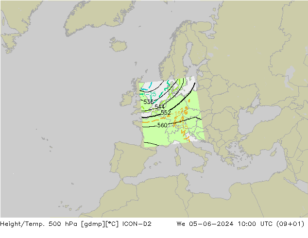 Height/Temp. 500 hPa ICON-D2 We 05.06.2024 10 UTC