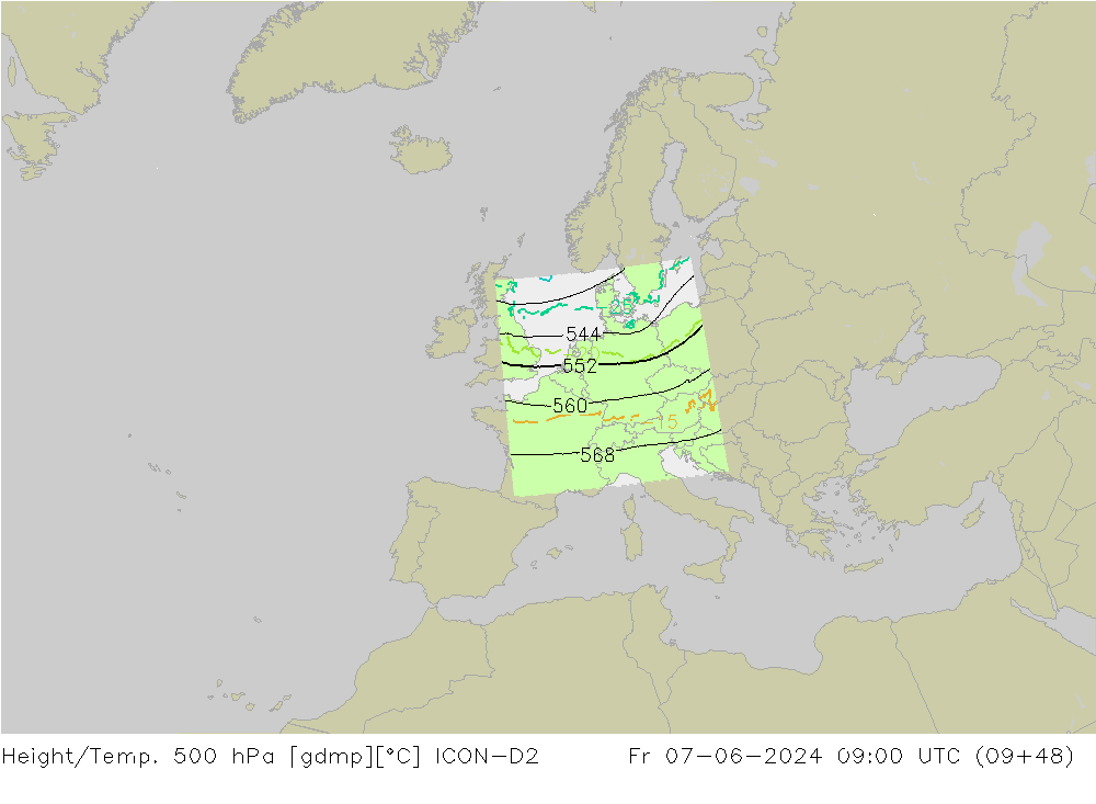 Yükseklik/Sıc. 500 hPa ICON-D2 Cu 07.06.2024 09 UTC