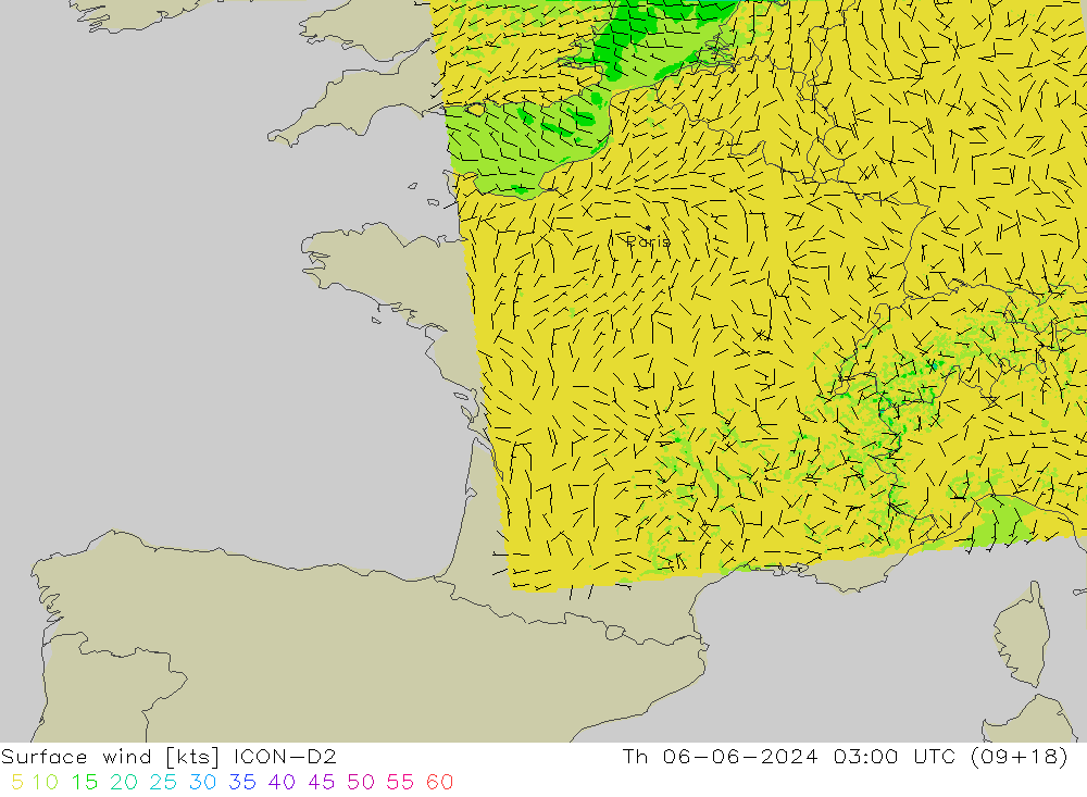 Vent 10 m ICON-D2 jeu 06.06.2024 03 UTC