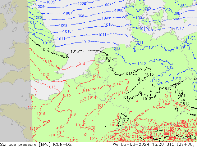 ciśnienie ICON-D2 śro. 05.06.2024 15 UTC