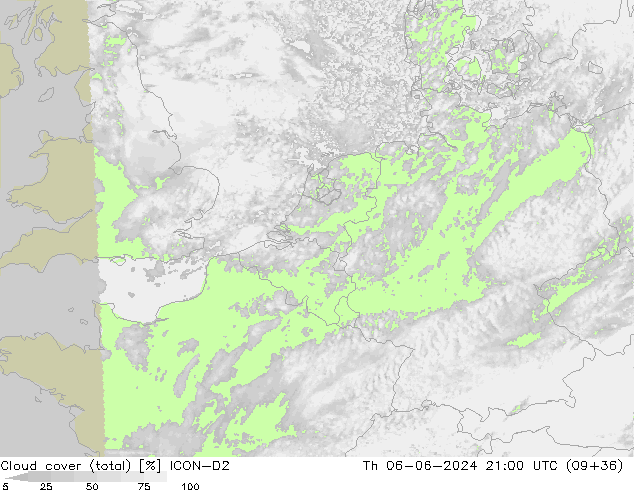 Nuages (total) ICON-D2 jeu 06.06.2024 21 UTC