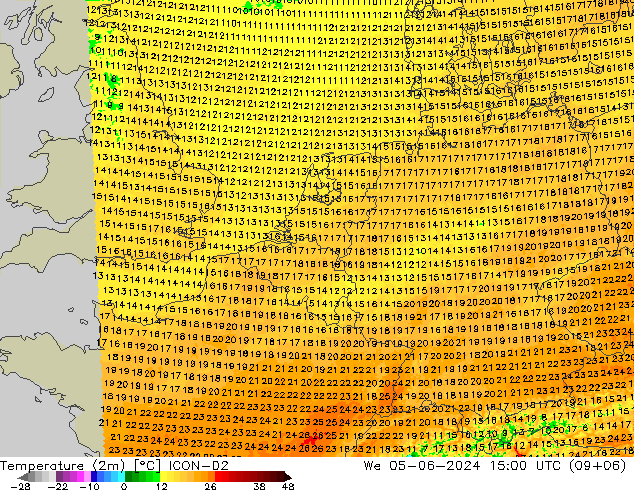 Temperatuurkaart (2m) ICON-D2 wo 05.06.2024 15 UTC